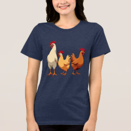 フランスの雌鳥3羽の抜き型ステンシルデザイン トライブレンドTシャツ