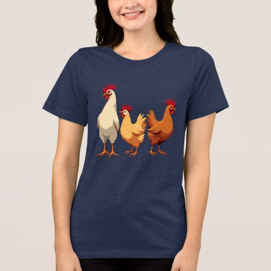 フランスの雌鳥3羽の抜き型ステンシルデザイン トライブレンドTシャツ (正面)
