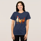 フランスの雌鳥3羽の抜き型ステンシルデザイン トライブレンドTシャツ (正面全面)