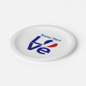 フランスの青い愛のハート国旗パーソナライズパーティー ペーパープレート (アングル)