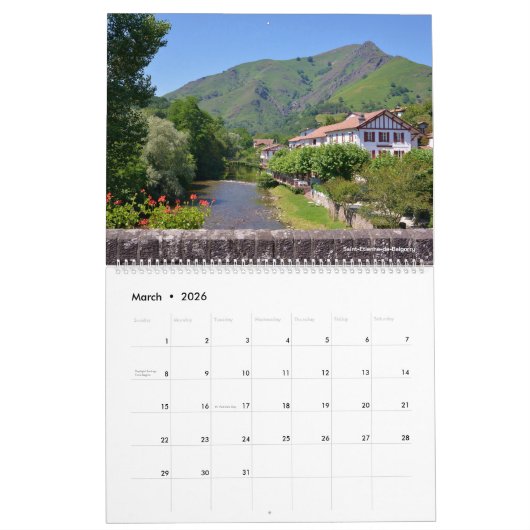 フランスの風景の12ヶ月のカレンダー カレンダー (3月 2026)