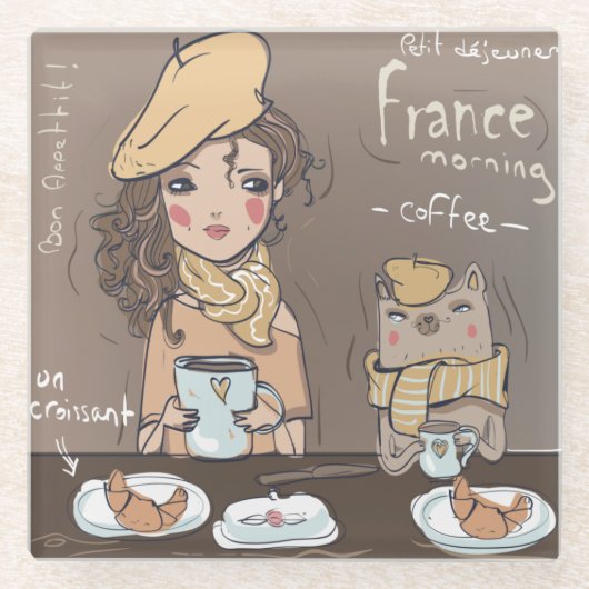フランスの食 ガラスコースター (正面)