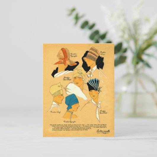 フランスの1920年代の女性向けエレガントでスタイリッシュな帽子 ポストカード (スタンド正面)