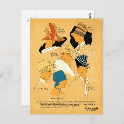 フランスの1920年代の女性向けエレガントでスタイリッシュな帽子 ポストカード (正面/裏面)
