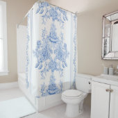 フランスの，みすぼらしいシック，ヴィンテージ，ブルー淡い色の，ホワイト，カウンティ シャワーカーテン (インサイチュ)