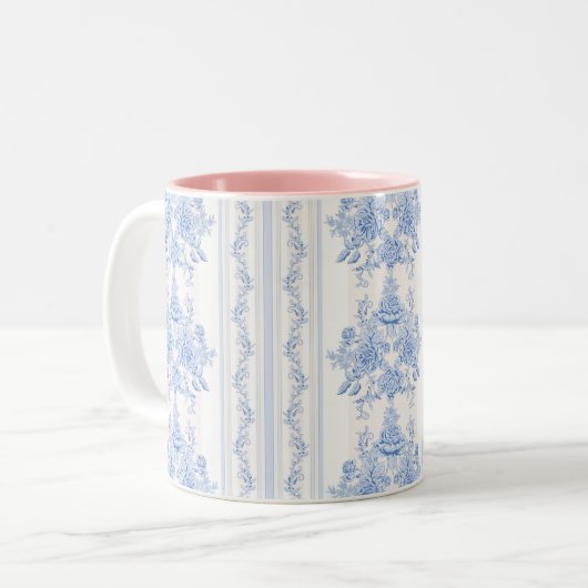 フランスの,みすぼらしいシック,ヴィンテージ,ブルー淡い色の,ホワイト,カウンティ ツートーンマグカップ (正面左)