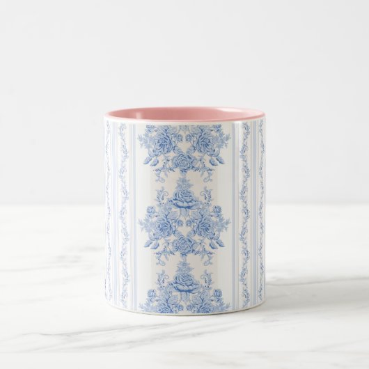 フランスの,みすぼらしいシック,ヴィンテージ,ブルー淡い色の,ホワイト,カウンティ ツートーンマグカップ (中央)