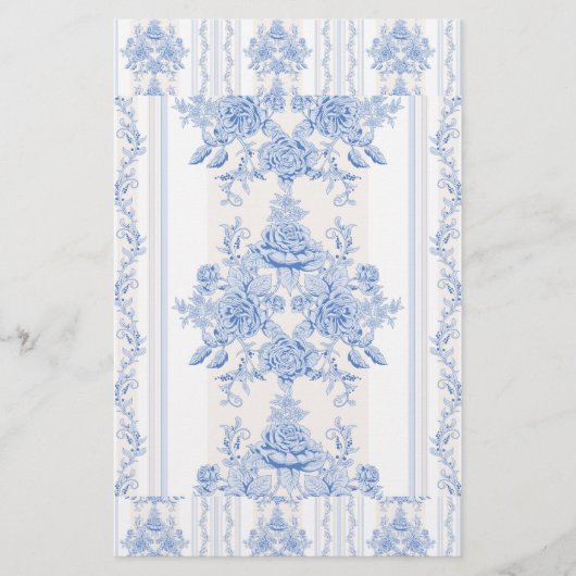 フランスの，みすぼらしいシック，ヴィンテージ，ブルー淡い色の，ホワイト，カウンティ 便箋 (正面)