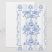 フランスの，みすぼらしいシック，ヴィンテージ，ブルー淡い色の，ホワイト，カウンティ 便箋 (正面/裏面)