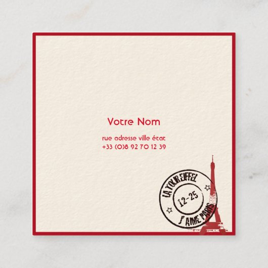 フランスの スクエア名刺 (裏面)