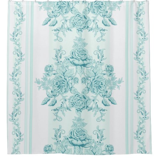 フランスの,ヴィンテージ，みすぼらしいシック，パタービクトリアンン，ターク シャワーカーテン (正面)