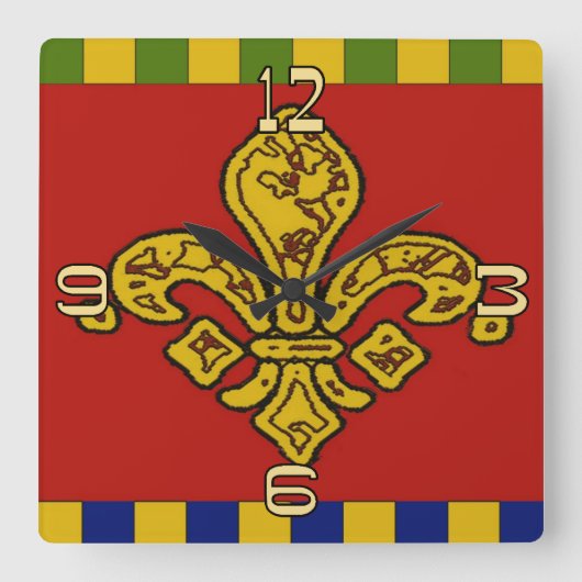 フランスの（紋章の）フラ・ダ・リ スクエア壁時計 (正面)