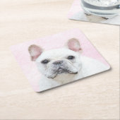フランスの Bulldog (Cream/White)'絵画 – ドッグアート スクエアペーパーコースター (アングル)