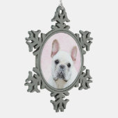 フランスの Bulldog (Cream/White)'絵画 – ドッグアート スノーフレークピューターオーナメント (左)
