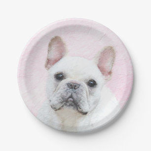 フランスの Bulldog (Cream/White)'絵画 – ドッグアート ペーパープレート