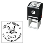 フランスのBulldog Dog Eying Bone Library Book Name セルフインキングスタンプ (インサイチュ)