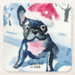 フランスのBulldog in Christmas Santa hat,カスタム文字 スクエアペーパーコースター<br><div class="desc">サンタハすごいットを着たブルドッグの水色を描写使ったフランスのかわいいコースター。または、自分の写真で置き換えることができる。テキストの追カスタマイズ加。Frenchie Dog Moms/パパや愛犬家に最適。</div>