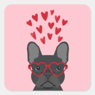 フランスのBulldog Love Stickers – かわいい犬 スクエアシール