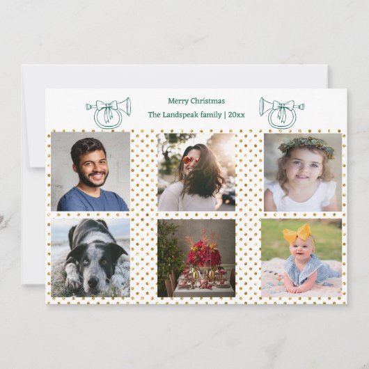 フランスのChristmas Horn金ゴールド紙吹雪&6枚 シーズンカード (正面)