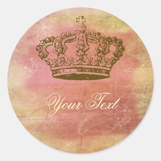 フランスのCrown Stickers Labelsピンク&アイボリー ラウンドシール (正面)