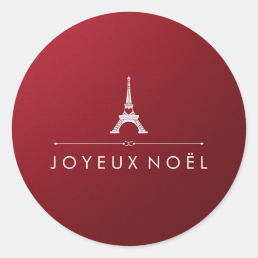 フランスのJoyeux Noelレッド&シルバーシックなクリスマス ラウンドシール (正面)