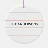 "フランスのJoyeux Noel"赤いストライプ家族の名前 セラミックオーナメント (裏面)