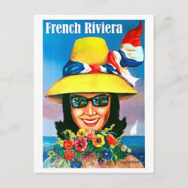 フランスのriviera、サングラスの女性と黄色い帽子 ポストカード