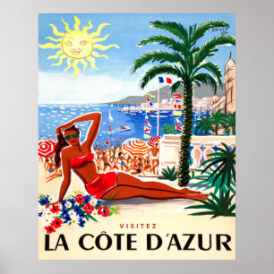 フランスのriviera、bikini girl onビーチ、フランス ポスター