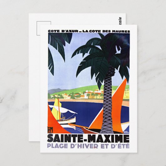 フランスのSainte-Maximeのヴィンテージ旅行ポスター ポストカード (正面/裏面)