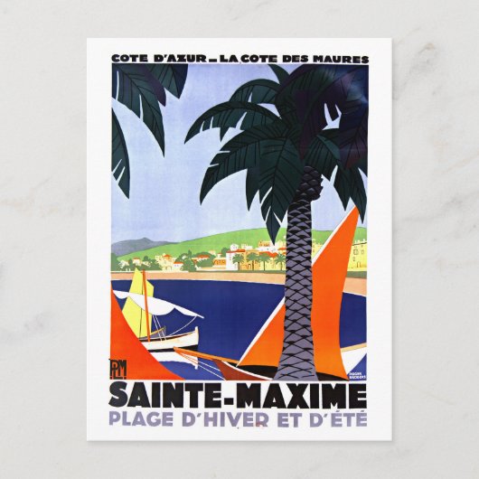 フランスのSainte-Maximeのヴィンテージ旅行ポスター ポストカード (正面)