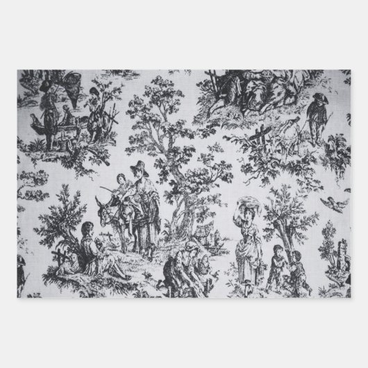 フランスのtoile de jouy黒と白の切り離 ラッピングペーパーシート (正面)