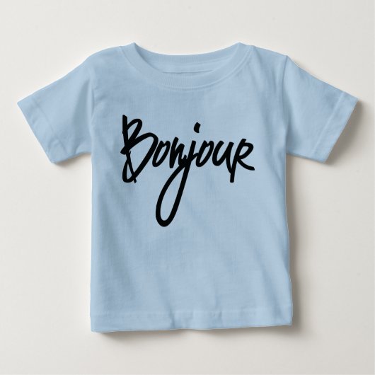 フランスを愛する人のためのBonjourスクリプト(黒) ベビーTシャツ (正面)