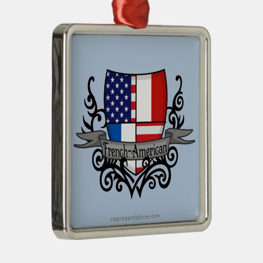 フランスアメリカの盾の旗 メタルオーナメント (右)
