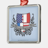 フランスアメリカの盾の旗 メタルオーナメント (左)