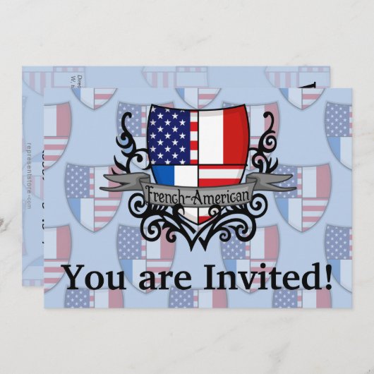 フランスアメリカの盾の旗 招待状 (正面/裏面)