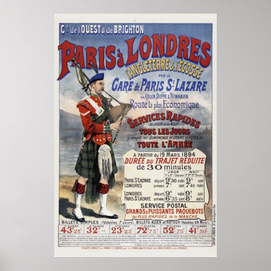 フランスイングランドヴィンテージ鉄道旅行ポスター1894 ポスター (正面)