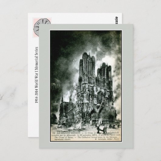 フランスザバーニング大聖堂ランススケッチ ポストカード (正面/裏面)