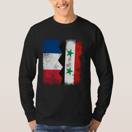 フランスシリア国旗ハーフシリアフランスのルーツヴィンタグ Tシャツ (正面)
