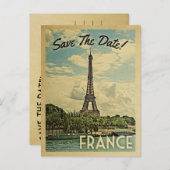 フランスセーブ・ザ・デイトヴィンテージエッフェルタワーパリ 案内ポストカード (正面/裏面)