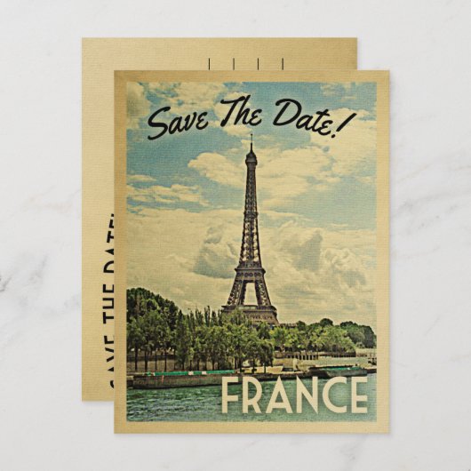 フランスセーブ・ザ・デイトヴィンテージエッフェルタワーパリ 案内ポストカード (正面/裏面)