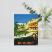 フランスノルマンディヴィンテージ旅行ポスター復元 ポストカード (スタンド正面)