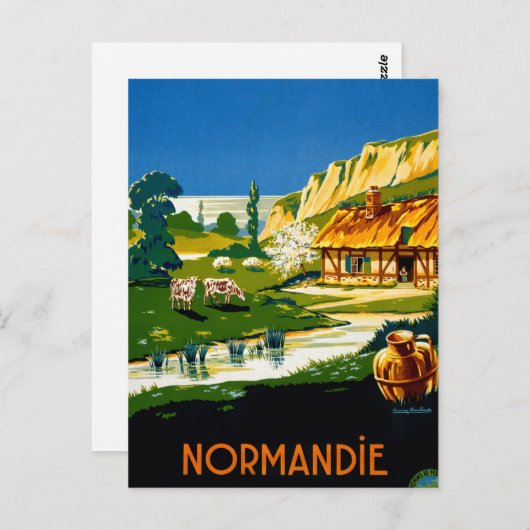 フランスノルマンディヴィンテージ旅行ポスター復元 ポストカード (正面/裏面)