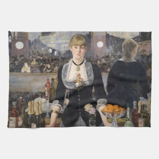 フランスビクトリアンのFolies Bergereでバーメイドガール キッチンタオル (横)