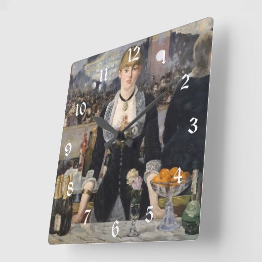 フランスビクトリアンのFolies Bergereでバーメイドガール スクエア壁時計 (傾斜)