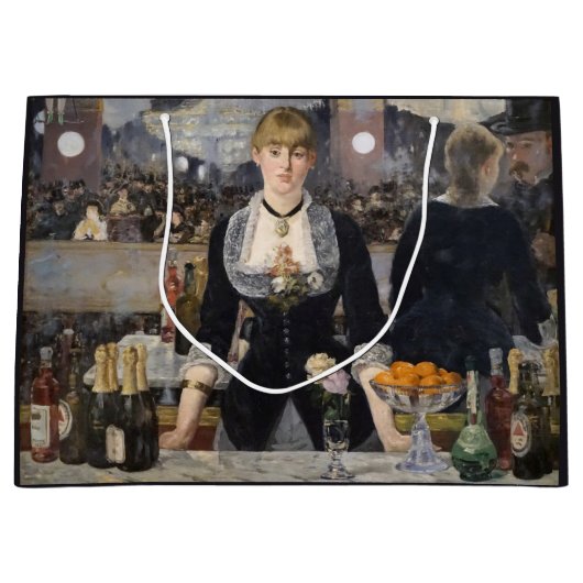 フランスビクトリアンのFolies Bergereでバーメイドガール ラージペーパーバッグ (正面)