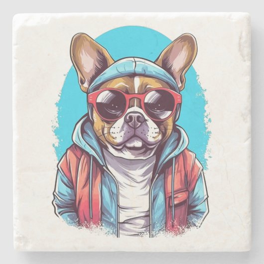 フランスフランスののブルドッグ ストーンコースター (正面)