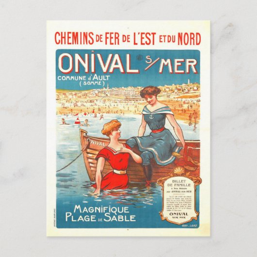 フランスフランスのヴィンテージビーチ海シートラベル ポストカード (正面)