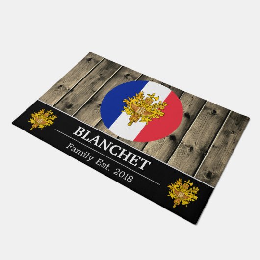 フランスフランスの国旗素朴木材/ファミリー ドアマット (アングル)