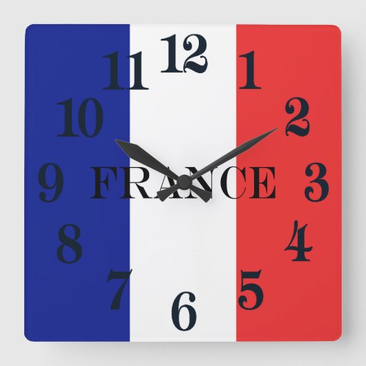 フランスフランスの国旗 スクエア壁時計 (正面)