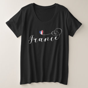 フランスフランスの、ハート国旗 プラスサイズTシャツ